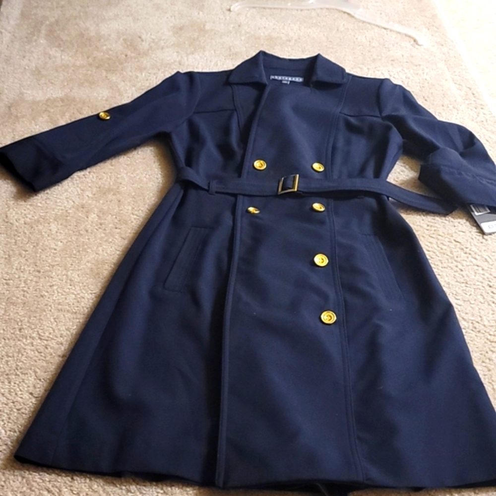 NWT Navy Blue Woman's Trench Coat Dress with Gold Buttons